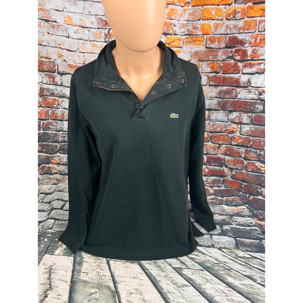 Lacoste Mens Black Quarter Zip Snap Pullover Cotton Sweatshirt Size 5 L 5191L